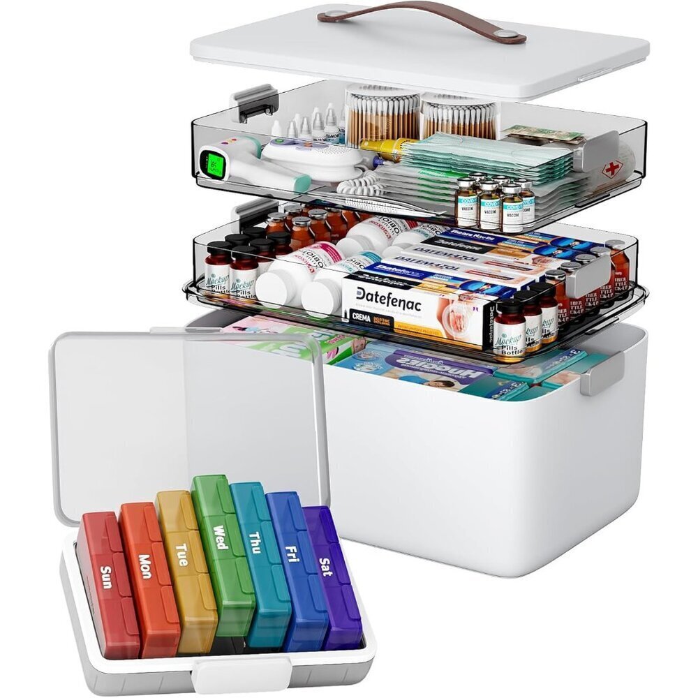 3-Tier Medicine Organizer with Pill Case - Portable Pill Case & Empty First